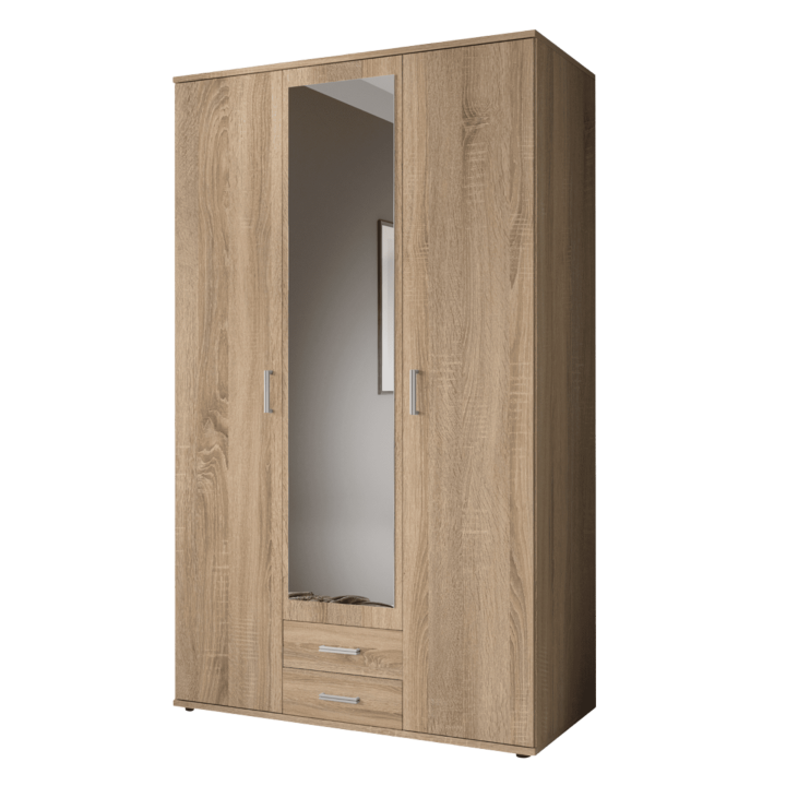 Armoire Karl - 3 portes et 2 tiroirs chêne sonoma