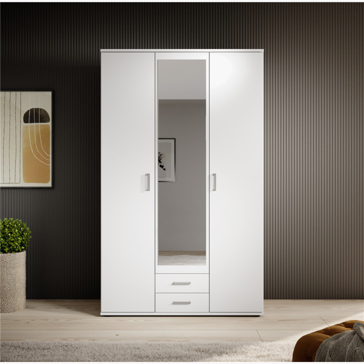 Armoire 3 portes Karl blanche avec miroir