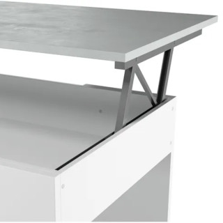 Table basse à plateau relevable ciment et blanc
