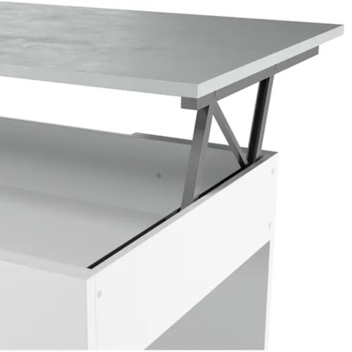 Table basse à plateau relevable ciment et blanc
