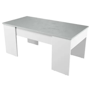 Table basse à plateau relevable ciment et blanc