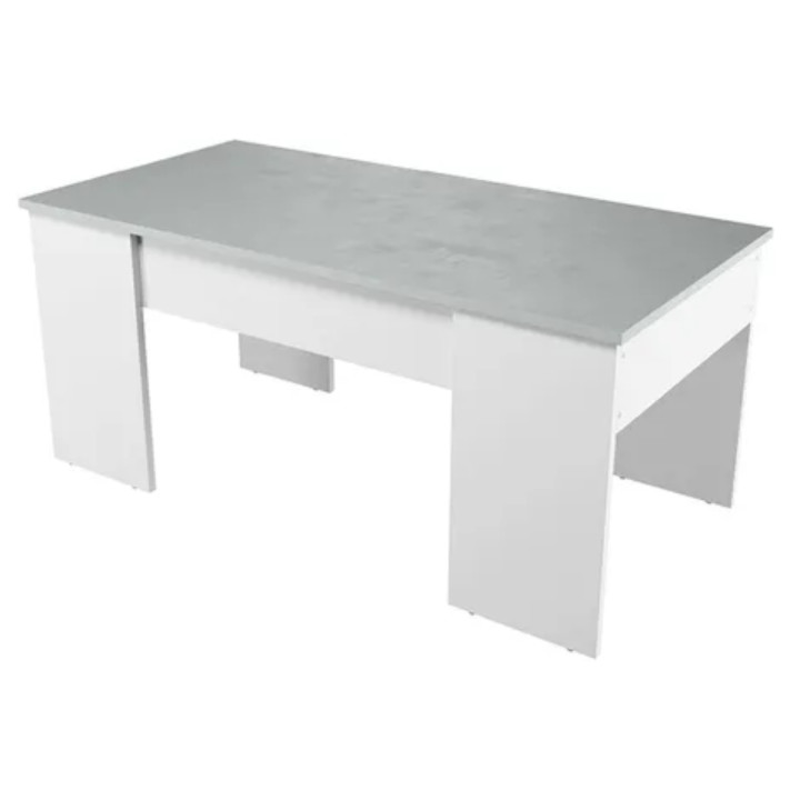 Table basse à plateau relevable ciment et blanc