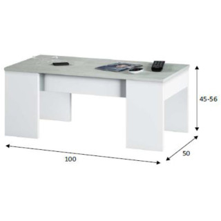 Table basse à plateau relevable ciment et blanc