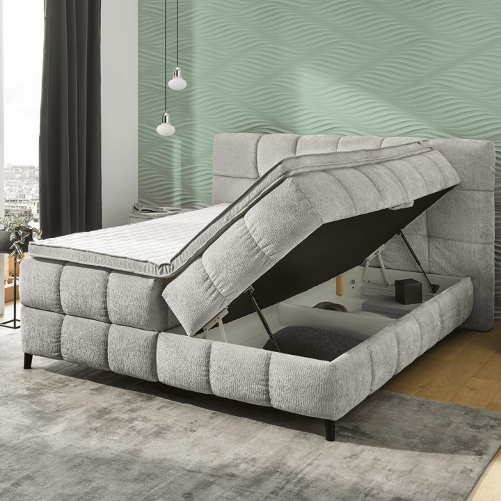 Lit Boxspring 180 cm Molly chenille gris clair