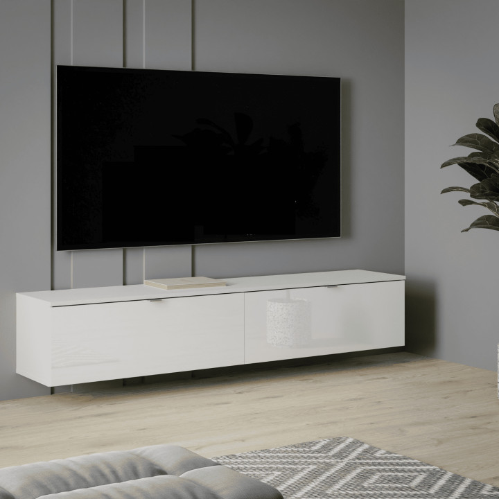Meuble tv suspendu 180 cm Libertad blanc brillant