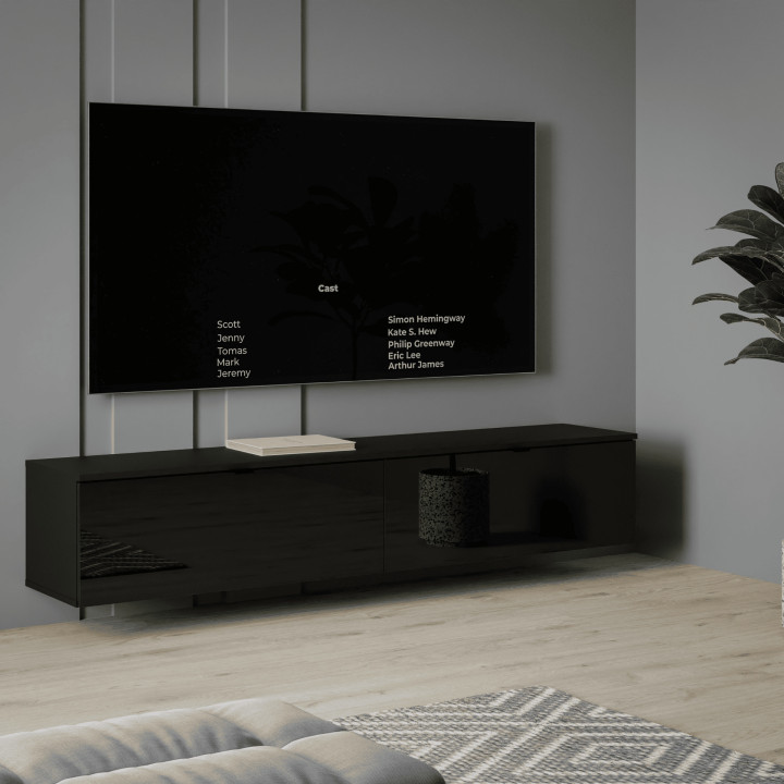 Meuble tv suspendu Libertad noir brillant