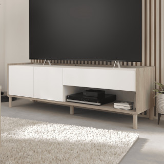 Meuble tv Morphis blanc et chêne japon