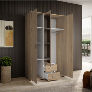Armoire Karl - 3 portes et 2 tiroirs chêne sonoma