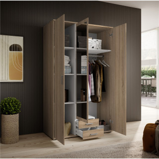 Armoire Karl - 3 portes et 2 tiroirs chêne sonoma