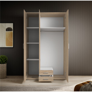 Armoire Karl - 3 portes et 2 tiroirs chêne sonoma