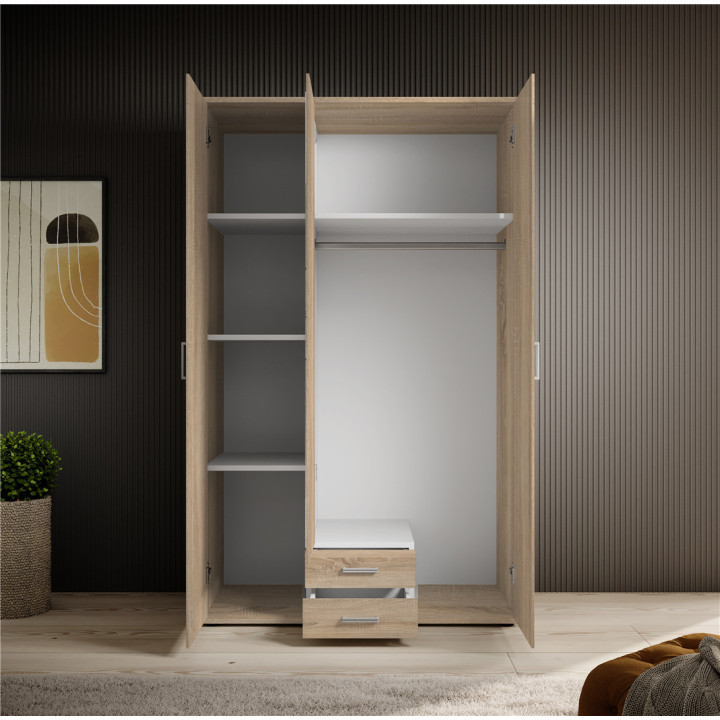 Armoire Karl - 3 portes et 2 tiroirs chêne sonoma