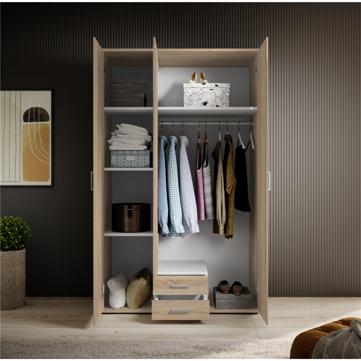 Armoire Karl - 3 portes et 2 tiroirs chêne sonoma