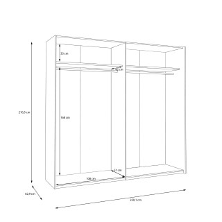 Armoire Bellevue 220 cm avec Lot de 3 étagères