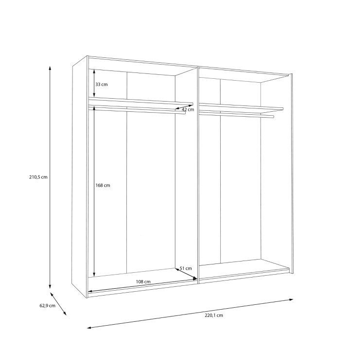 Armoire Bellevue 220 cm avec Lot de 3 étagères