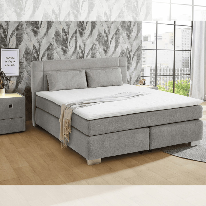 Lit Boxspring Romana chenille gris clair
