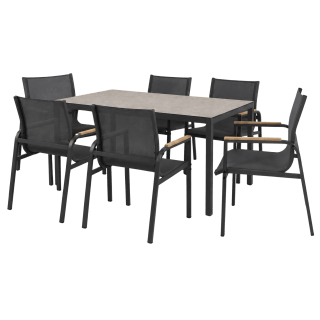Ensemble table + 6 chaises Rouen gris
