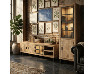 Petit living tv Kali ( meuble tv + vitrine 1 porte )