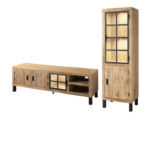 Petit living tv Kali ( meuble tv + vitrine 1 porte )