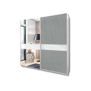 Armoire 2 portes Weimar béton gris clair/verre blanc