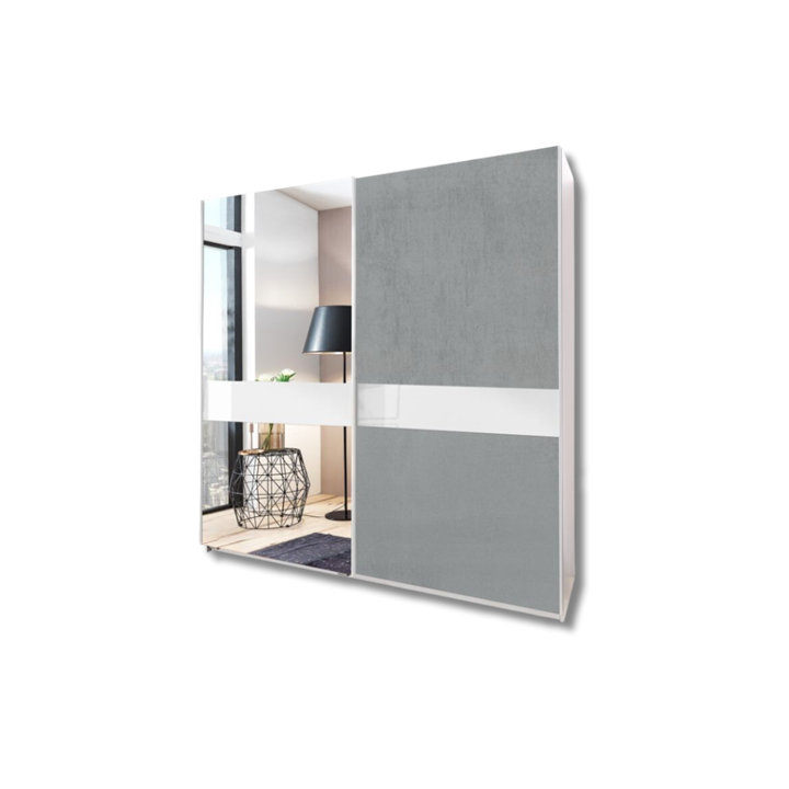 Armoire 2 portes Weimar béton gris clair/verre blanc