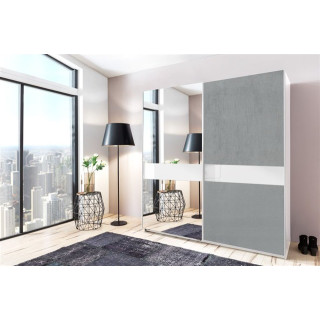 Armoire 2 portes Weimar béton gris clair/verre blanc