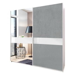 Armoire 2 portes Weimar béton gris clair/verre blanc