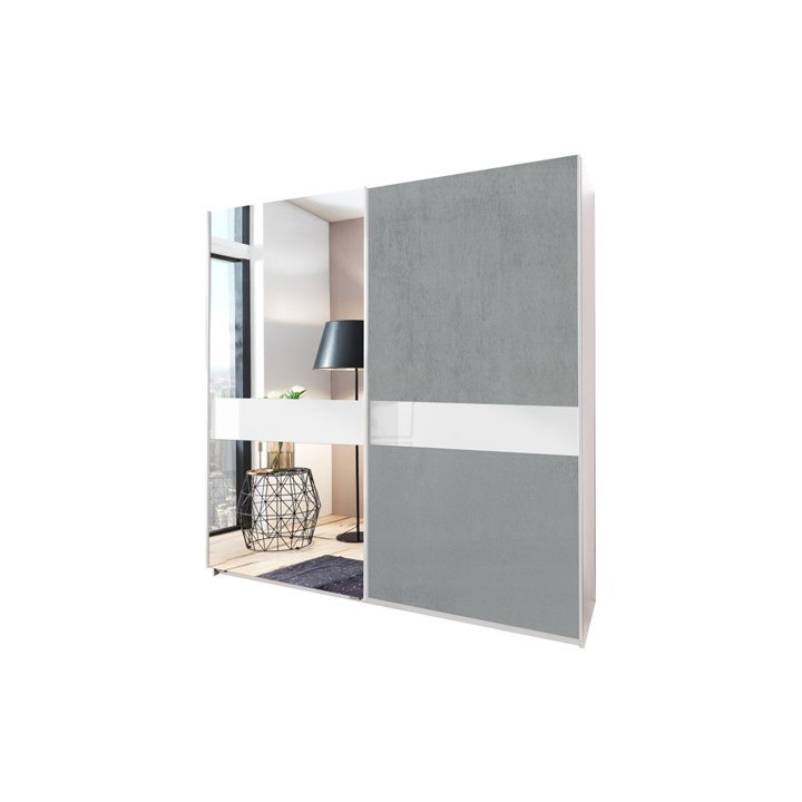 Armoire 2 portes Weimar béton gris clair/verre blanc
