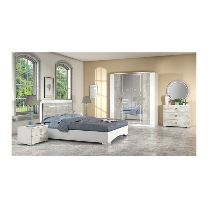 Armoire 4 portes Chantal gris/blanc