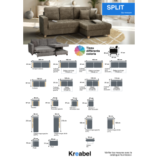 Salon d'angle droit Split gris