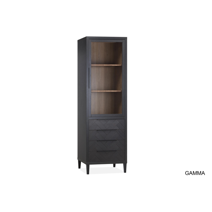 Gamma - Armoire vitrine 1 portes - 4 tiroirs