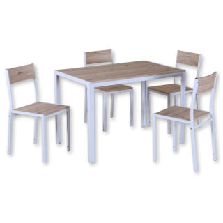 Table + 4 chaises D01182 blanc et bois clair