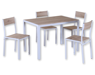 Table + 4 chaises D01182 blanc et bois clair
