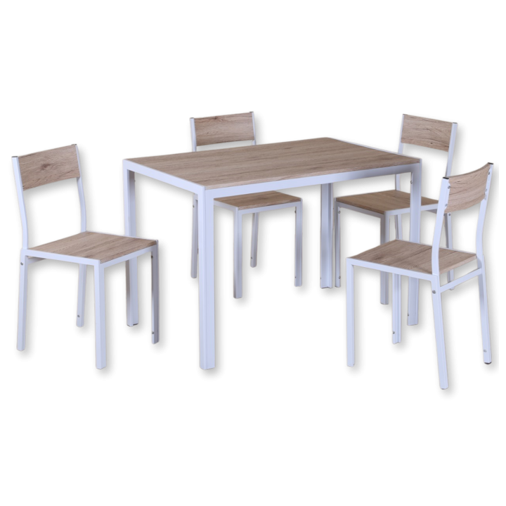 Table + 4 chaises D01182 blanc et bois clair