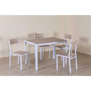 Table + 4 chaises D01182 blanc et bois clair