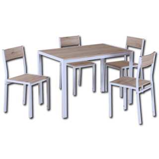 Table + 4 chaises D01182 blanc et bois clair