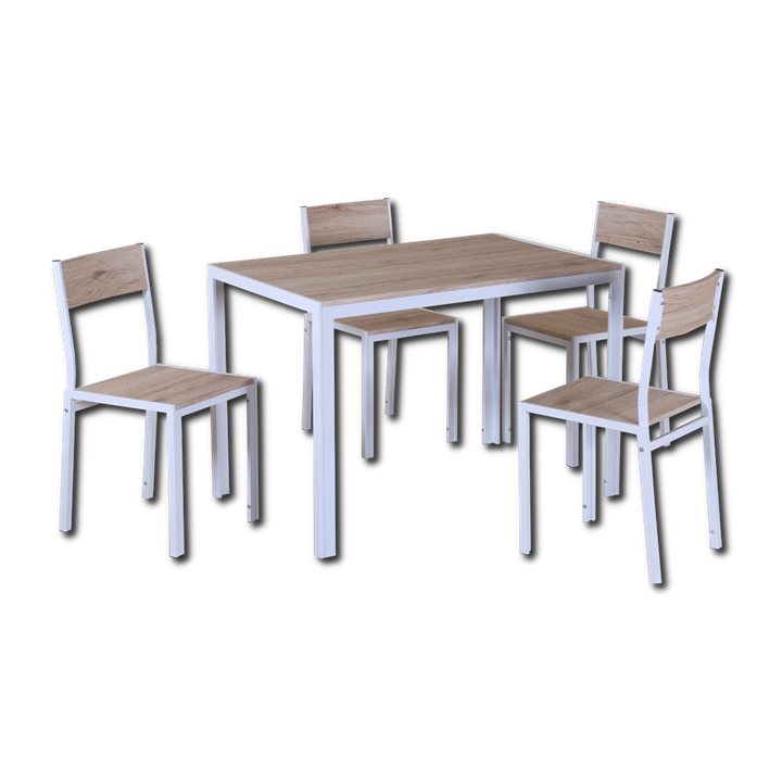 Table + 4 chaises D01182 blanc et bois clair