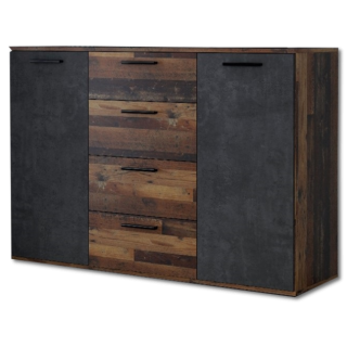 Commode Attalyar bois vintage/béton gris foncé