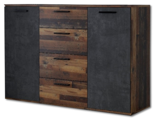 Commode Attalyar bois vintage/béton gris foncé