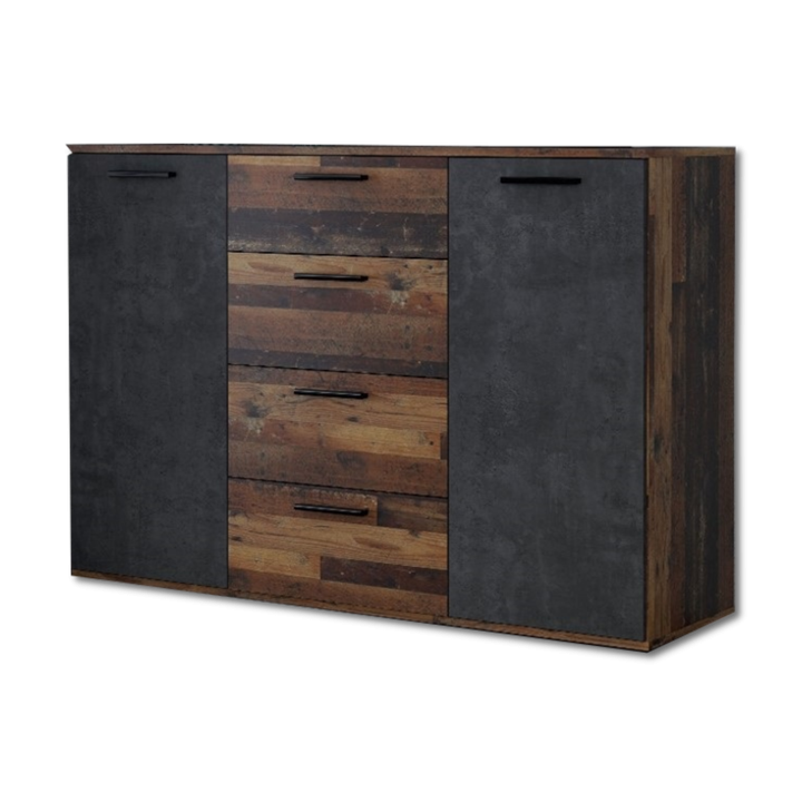 Commode Attalyar bois vintage/béton gris foncé