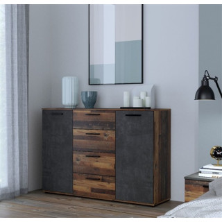Commode Attalyar bois vintage/béton gris foncé