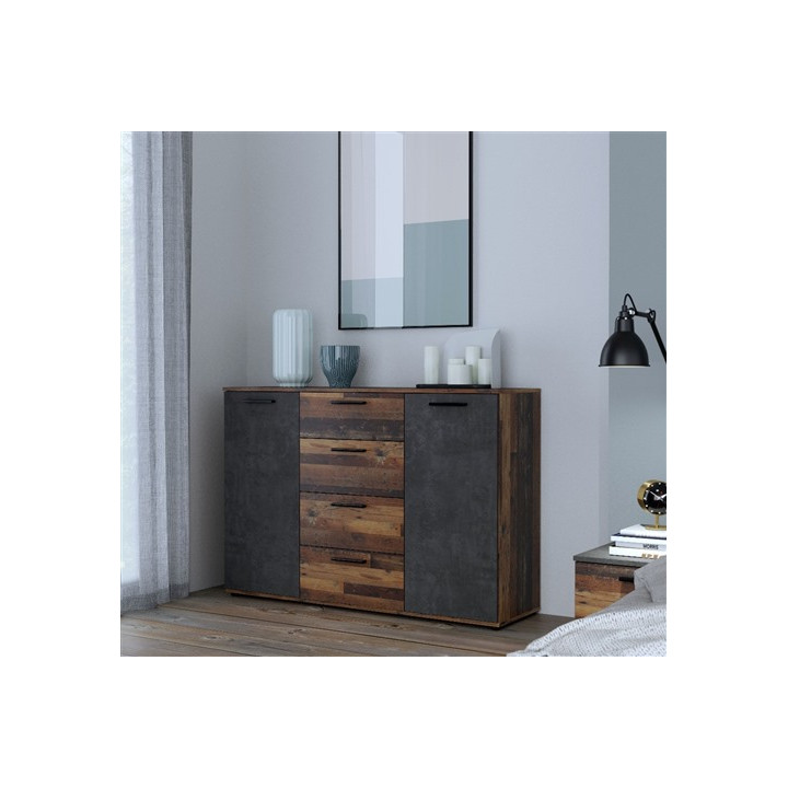 Commode Attalyar bois vintage/béton gris foncé
