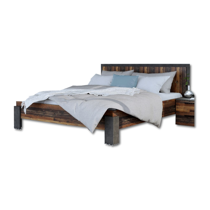 Lit 160x200 Attalyar bois vintage/gris foncé