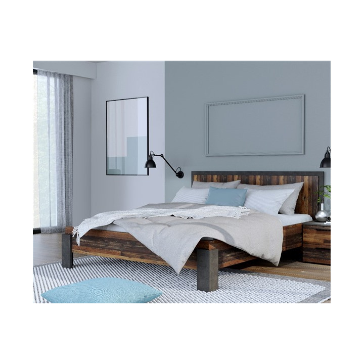 Lit 160x200 Attalyar bois vintage/gris foncé
