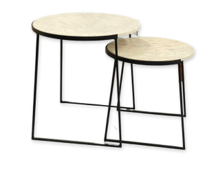 Set de 2 tables d'appoint Talisa fer noir/marbre blanc