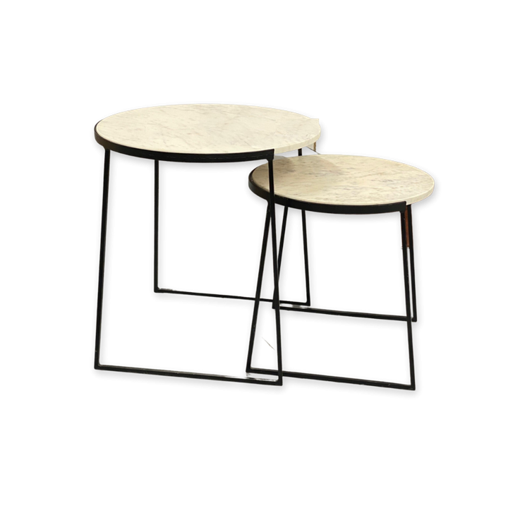 Set de 2 tables d'appoint Talisa fer noir/marbre blanc