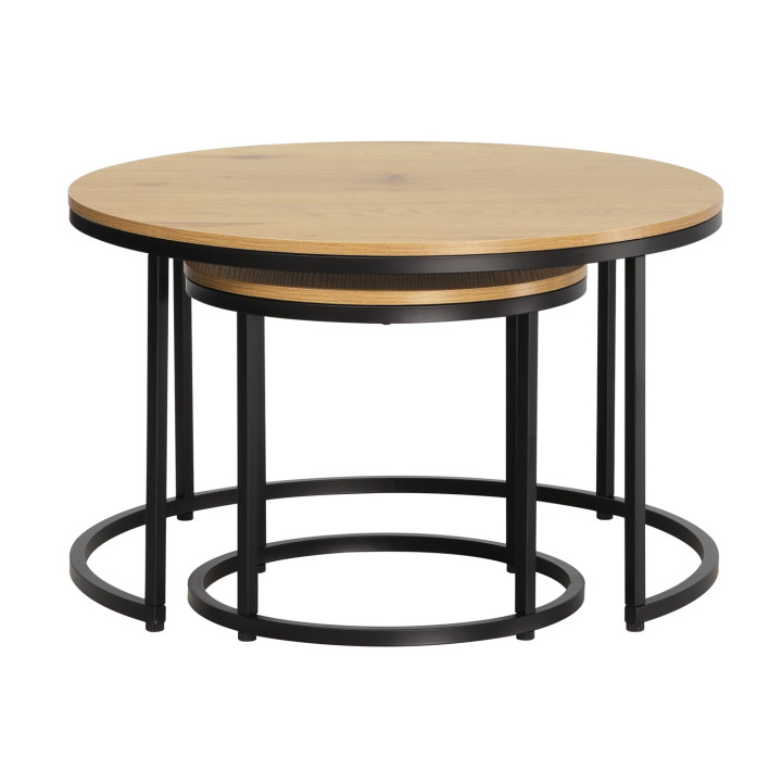 Set de 2 tables de salon Grace mélamine/métal noir