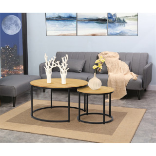 Set de 2 tables de salon Grace mélamine/métal noir