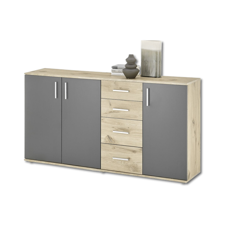 Commode 3P/4T BC 1040 chêne viking/gris