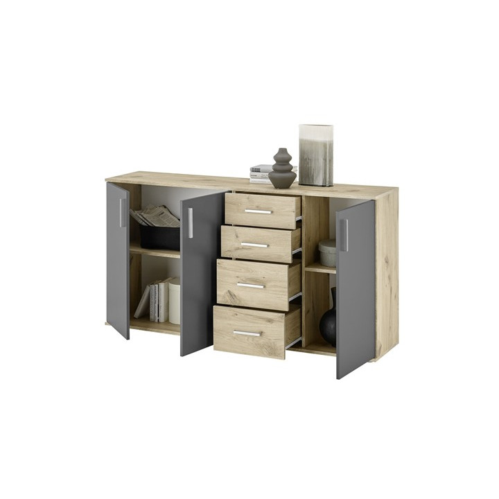 Commode 3P/4T BC 1040 chêne viking/gris