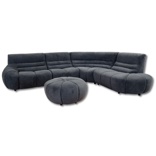 Salon d'angle + pouf Loua gris anthracite
